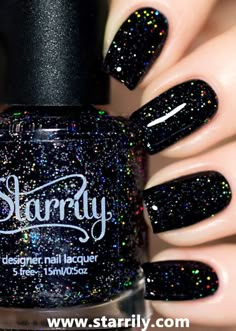 Neutrino Hippie Nails, Reindeer Gifts, Black Nail Polish, Holographic Nail Polish, Black Nail Designs, Thanksgiving Nails, Glitter Nail Polish, Nail Swag, Black Nail