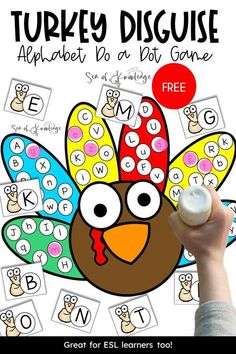 a turkey is shown with letters and numbers to match it's color scheme for this game