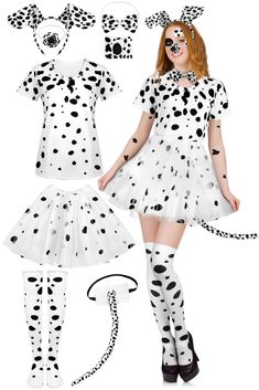 a woman in dalmatian costume and accessories