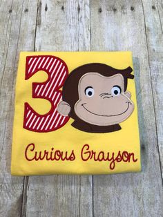 a yellow birthday shirt with a monkey on it's chest and the number three