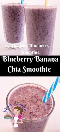 blueberry banana chia smoothie in two glasses