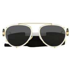 The Versace VE 2232 147187 womens aviator sunglasses, feature white metal frame and grey lenses. The Versace model VE 2232 comes in size; lens 61mm x bridge 18mm x temple 145mm. This item will come with Versace box, case, cloth and paperwork. Size: 61/18/145.  Color: Gold.  Gender: unisex.  Age Group: adult. White Aviator Sunglasses With Uv Protection, Modern White Aviator Sunglasses, White Aviator Sunglasses For Summer, Trendy White Sunglasses With Metal Frame, Modern White Aviator Sunglasses For Summer, Classic White Shield Sunglasses With Anti-reflective Coating, Modern White Sunglasses With Metal Frame, White Aviator Sunglasses With Tinted Lenses, Luxury White Anti-reflective Sunglasses