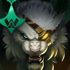 an angry looking animal with a green crown on it's head and big eyes