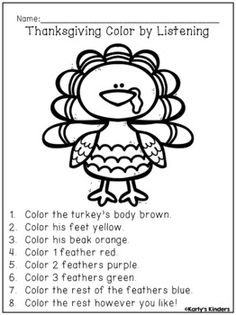 a thanksgiving color by listening activity for kids to learn how to read the word turkey