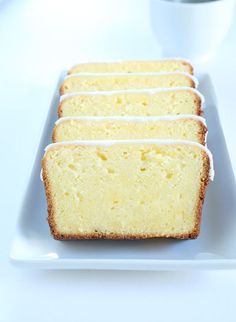 slices of pound cake on a white plate