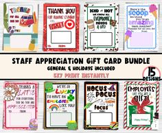 the teacher appreciation gift card bundle includes five different cards