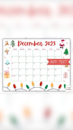 a calendar with christmas decorations on it