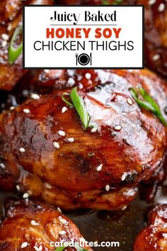 Enjoy easy honey soy chicken thighs that are juicy, tender, and packed with bold flavors. This recipe uses a honey and soy sauce marinade that caramelizes in the oven, giving each bite a delightful mix of sweetness and savory depth. Perfect for family dinners, these baked chicken thighs are simple, satisfying, and sure to be a hit. Honey Soy Baked Chicken, Honey Soy Chicken Thighs, Weekend Recipes Dinner, Chicken Recipes Baked, Chicken Recipes Healthy, Bean Rice, Chicken Recipes Easy, Honey Soy Chicken, Chicken Recipes Boneless