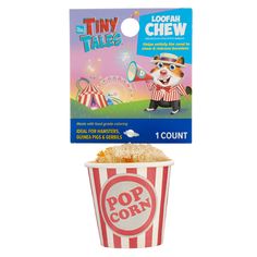 the tiny movie popcorn cup has an image of a mouse on it's side