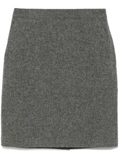 medium grey wool blend felted finish mélange effect concealed side hook and zip fastening two diagonal pockets to the sides two rear welt pockets rear slit full lining straight hem mid-length Mens Frames, Contour Kit, Loafer Slippers, Wool Skirt, Eternity Wedding Band, Hair Serum, Wool Skirts, Gray Skirt, Skirt Design