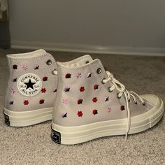 Embroidered Floral High Top Converse Brand New, Never Worn No Tags On Them, But They Have Never Been Worn Floral Converse, Embroidered Converse, High Top Converse, Urban Outfitters Shoes, Free People Shoes, Converse High Tops, Womens Converse, High Top, High Tops