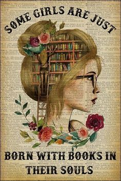 a girl who loves books is reading a book poster with flowers on her head and the words, just a girl who loves books