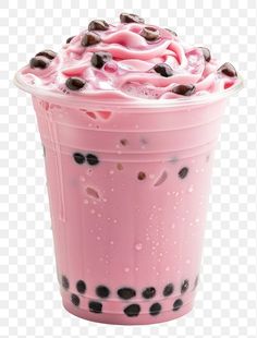 a pink drink with chocolate chips on top