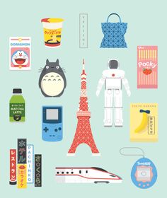 various items are arranged in the shape of an eiffel tower and other things