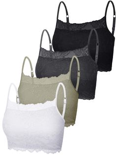 PRICES MAY VARY. Delicate lace design: women bralette in solid color, embellishment with lace, delicate accessories for women and girls, can make you look more attractive Quality material: the lace cami is made of quality cotton and spandex, which is stretchy, breathable and soft, make it comfortable to wear Different bralette sets: the lace camis are available in different colors, different size for you to choose, easy for you to match with different clothes Suitable occasions: you can wear the Tube Top Bra, Low Cut Shirt, Lace Bralette Top, Modesty Panel, Bra Inserts, Bralette Top, Lace Camisole, Under Dress, Bralette Tops