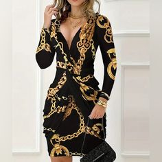 Brand New Chic Gold Bodycon Dress, Black V-neck Midi Dress For Going Out, Elegant Gold Mini Dress For Going Out, Chic Gold Long Sleeve Bodycon Dress, Elegant Gold Dress For Going Out, Black Dressy Midi Dress For Fall, Gold V-neck Dress For Work, Elegant Fall Bodycon Dress For Going Out, Elegant Gold Mini Dress For Fall