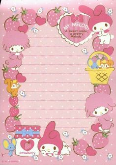 a hello kitty stationery with strawberrys on it