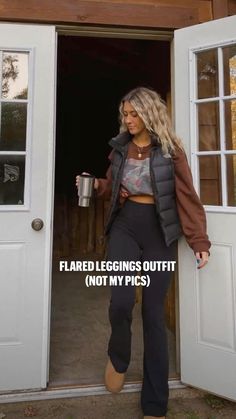 Flared leggings , flared leggings outfit , puffer vest , black vest outfit , black vest outfit inspo , brown sweater with vest , brown sweater with vest outfit , casual outfit , outfit inspo , cute casual outfit , cute outfit ideas , comfy fall outfit , comfy winter outfit , cabin outfit , vacation outfit , travel outfit , flared leggings outfit fall , flared leggings outfit casual , flared leggings outfit aesthetic , flared leggings outfit winter , flared leggings outfit cute , poses for pictures Instagram , photoshoot , posing ideas , Instagram poses , sitting poses , boho outfit , outfit inspo , trendy , cute outfit , ootd , clothes , neutral outfit , neutral outfit ideas , neutral outfit aesthetic , neutral outfit inspo , Comfy fall outfit inspo , comfy fall outfits , comfy fall out Instagram Poses Sitting, Flared Leggings Outfit Fall, Leggings Outfit Aesthetic, Cute Poses For Pictures Instagram, Flared Leggings Outfit Casual, Brown Sweater Outfit, Brown Leggings Outfit