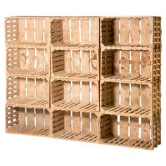 several wooden crates stacked on top of each other