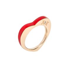 The design is simplicity itself, but this ring packs a punch! A big cut-out heart, with the sweetest message -- "XOX" -- engraved on its side. The "O" is set with a tiny brilliant-cut diamond. The top of the ring is hand-painted with enamel. 14k yellow gold Hand-painted enamel - Red, Pink and Rainbow available Diamond accent This piece is handcrafted to order in New York. Please allow 3-4 weeks production time. For enquiries, email info@norakogan.com Doctor Jewelry, Rainbow Rings, Dope Jewelry, Red Jewelry, Classy Jewelry, Sweet Messages, Pink Enamel, Enamel Ring, Jewelry Design Necklace