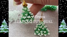 snow trees beading pattern for christmas tree earrings in green, white and gold colors