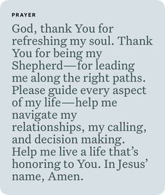 a prayer with the words, god, thank you for refreshing my soul