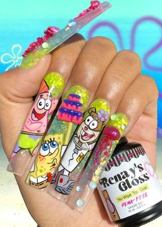 #birthdaynails #birthdaygirl #nailart #nailartist #nailpolish #naildesign #nailsoftheday #nailsofinstagram #nailsoftheday Spongebob Theme, Theme Nails, Spongebob Birthday, Cute Halloween Nails, Nail Salon Design, Nail Drawing, Nail Polish Art, Nail Art Set