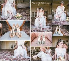 a collage of photos showing brides in wedding dresses and shoes