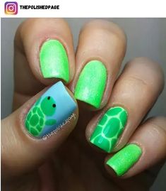 Turtle Nail Art, Turtle Nails, Animal Nail Designs, Fruit Nail Designs, Nail 2023, Cruise Nails, Girls Nail Designs, Animal Nail Art, Watermelon Nails