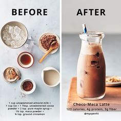 the before and after pictures show how to make chocolate milkshake