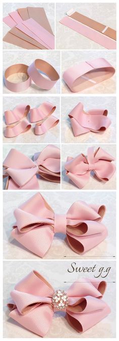 how to make a bow with ribbon and pearls on the end, step by step