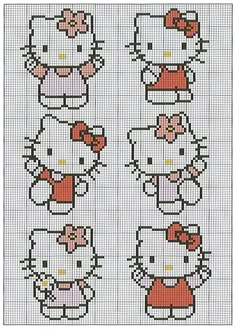 a cross stitch pattern with hello kitty and other characters on the same piece of fabric