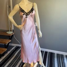 Beautiful Vintage Victoria’s Secret Pink & Black Slip Dress. Adjustable Straps. 100% Silk With Black Lace Trim. Side Slit With Lace Detail. Scalloped Edges. Maxi Length. Size Medium Black Lace Trim, Black Slip Dress, Lace Slip Dress, Silk Slip Dress, Lace Slip, Silk Slip, Scalloped Edges, Pink Silk, Scalloped Edge