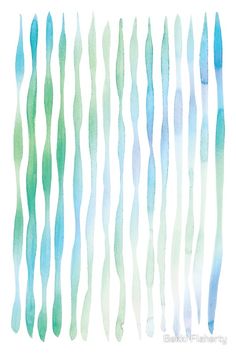 watercolor painting of blue and green wavy lines