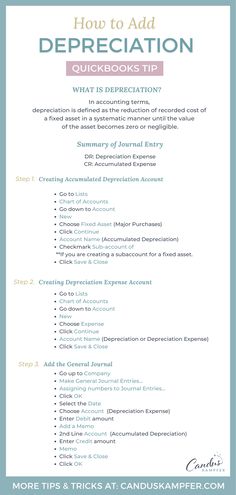 How to Add Depreciation in QuickBooks Adjusting Entries Accounting, Quickbooks Tips Cheat Sheets 2023, Quickbooks Online Tips Cheat Sheets, Accounting Depreciation, Accounting For Beginners, Learning Quickbooks, Taxes Tips