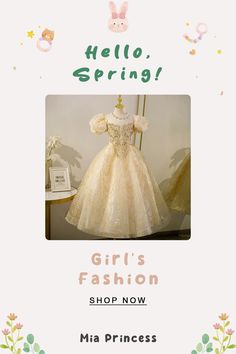 This stunning Princess Jewel Neck Floor Length Sequined Flower Girl Dress in Gold is perfect for any special occasion, from weddings to holidays. The intricate beaded and sequined embellishments add a touch of elegance, while the puff sleeves and crossed straps provide a comfortable and stylish fit. Make your little one shine in this beautiful dress. Elegant Fitted Princess Dress With Puff Sleeves, Elegant Princess Dress With Puff Sleeves For Dress-up, Spring Embellished Princess Dress, Elegant Puff Sleeve Princess Dress For Wedding, Elegant Princess Dress With Sequins For Prom, Elegant Sequined Princess Dress For Prom, Spring Wedding Princess Dress With Puff Sleeves, Elegant Princess Dress With Sequins For Spring, Elegant Sequined Princess Dress For Spring