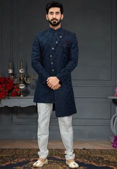 Blue Indo Western Men, Indo Western Men, Indo Western Dress For Men, Indo Western For Men, Men Sherwani, Wedding Kurta For Men, Wedding Kurta, Western Suits