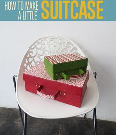 two pieces of luggage sitting on top of a white chair with the title how to make a suitcase