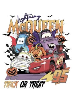 an image of cars with pumpkins and jacky on the front, driving down the street