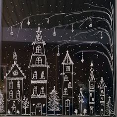 Christmas White Pen Window, Holiday Chalk Window Art, Chrismas Window Drawings, Christmas Window Art Stencils, Xmas Chalk Window Art, Christmas Window Designs Chalk, Christmas Chalk Marker Window, Christmas Window Pen Art, Window Winter Drawing