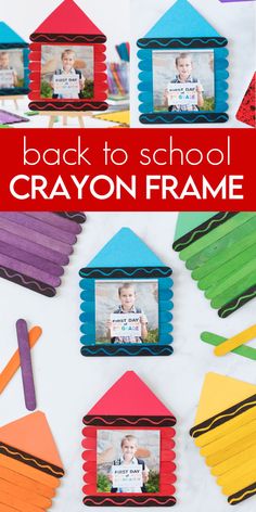 the back to school crayon frame is made out of construction paper