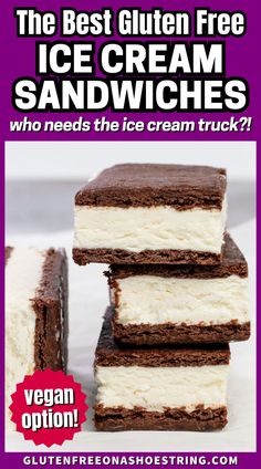 a stack of 3 ice cream sandwiches on a surface Gluten Free Ice Cream Sandwich, Gluten Free Baking Mix, Clean Sweets, Gluten Free Dairy Free Dessert, Chocolate Wafer, Chocolate Wafer Cookies, Gluten Free Ice Cream, Anti Inflammation Recipes