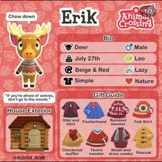 an animal crossing card with animals on it and other items for each character in the game