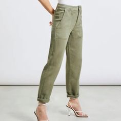 New Never Used Mint Condition Size 28 Iseam 30” Reiko - Pauline Color Pants - Khaki - Woman Zx Mid-rise Tapered Pants With Belt Loops, Fitted High Rise Pants With Patch Pockets, High Rise Khaki Jeans For Work, Khaki Straight Jeans For Work, Utility Tapered Leg Pants, High Rise Green Workwear Pants, Relaxed Fit High Rise Khaki Pants, High Rise Khaki Pants With Relaxed Fit, High Rise Relaxed Fit Khaki Pants