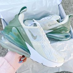 Brand New With Box Authentic Swarovski On 4 Sides And Back Cute Air Maxes, Nike Air Max 270 Custom, Nike Air Max 270 Green, Nike Bubble Shoes, Nike 270 Shoes, Sage Green Shoes, Nike Shoes For Girls, 270 Nike Shoes