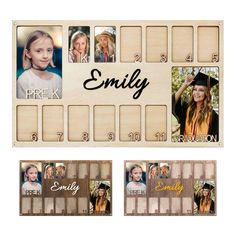 a family photo frame with the words smile and four pictures on it, including two children's faces