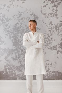 White wedding shirt men, beach wedding kaftan tunic, white linen robe men, long shirt for men, natural fabric tunic shirt, Moroccan shirt Can be ordered in any of 24 linen colors - see the last photo. Colors No. 4, 19, 20, 24 are more lightweight. ... Gorgeous eco-friendly loose and at the same time stylish kaftan shirt made of high quality softened Baltic pure linen. Perfect choice for a hot weather, holidays, wedding party, any other special occasion or as loungewear. Listing includes ONLY kaf Elegant White Linen Kurta, White Linen Long Sleeve Tunic, White Long Sleeve Linen Tunic, White Linen Tunic With Long Sleeves, Casual Long Sleeve Linen Kaftan, White Long Sleeve Kaftan With Relaxed Fit, White Long Sleeve Relaxed Fit Kaftan, Casual White Linen Kurta, Relaxed Fit Long Sleeve Linen Kurta