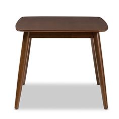 a small wooden table with two legs and a brown finish on the top, against a white background