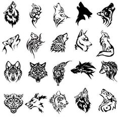 a collection of wolf head designs