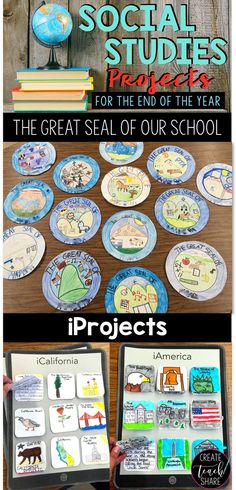 the great seal of our school social studies project with pictures and text overlays